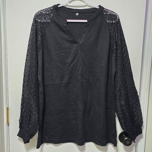 Agseem Tops - Agseem Black Long Sleeve Light Top with Lace Arms - Brand New with Tags XLarge